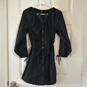 J-Crew Tie Sleeve Button-Front Dress in Cotton Poplin